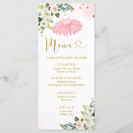 Menú Baby Shower de Ballerina Rosa y Oro Tutu