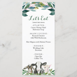 Menú Baby Shower de Farm Animal Greeneration Boy
