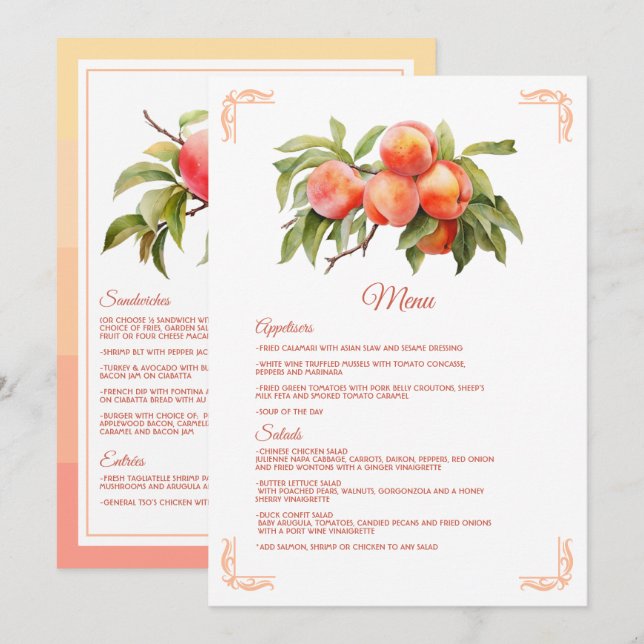 Menú Baby Shower de Peach Fuzz (Anverso / Reverso)