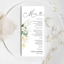 Menú Baby Shower de rosas blancas