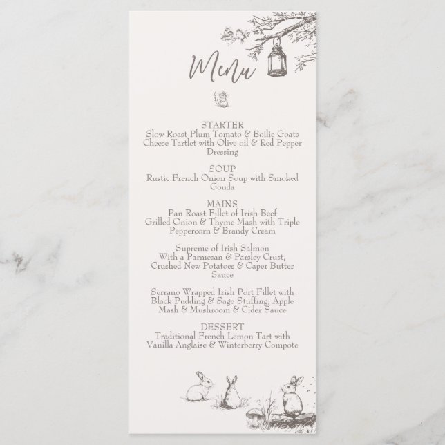 Menú Baby Shower de Woodland Animals (Anverso)