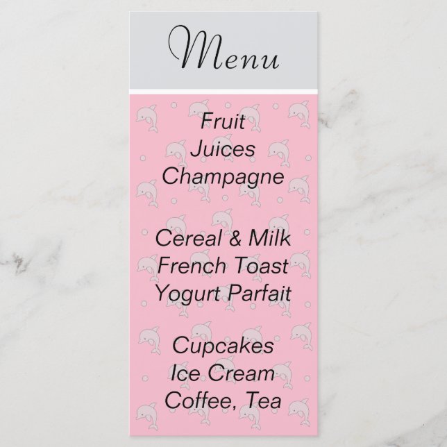 Menú Baby Shower "Delfines rosados" (Anverso)