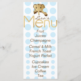 Menú Baby Shower Elephant Gold Blue