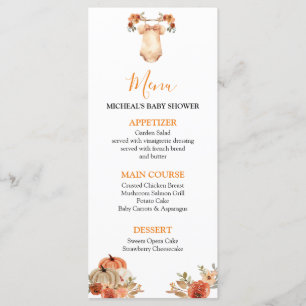 Menú Baby Shower Fall Pumpkin Floral Baby Clothes