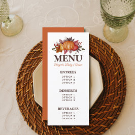 Menú Baby Shower floral de calabaza de otoño