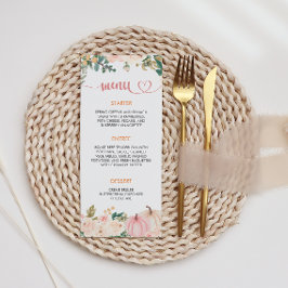 Menú Baby Shower floral de calabaza de otoño