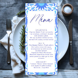 Menú Baby Shower Minimalista con Azulejo Italiano Azul