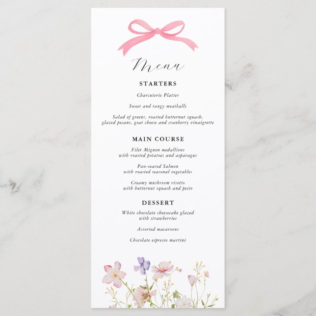 Menú Baby Shower Pink Wildflower Bow (Anverso)