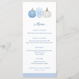 Menú Baby Shower Preppy Chinoiserie Blue Pumpkin
