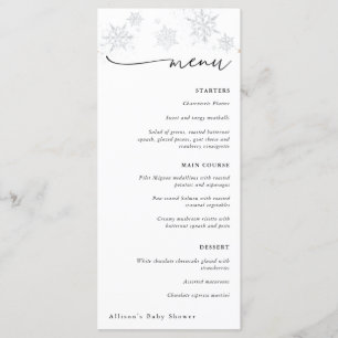 Menú Baby Shower Silver Snowflakes Winter