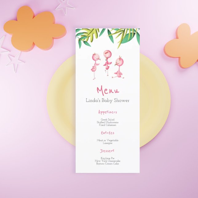 Menú Baby Shower Tropical Summer Pink Flamingos (Subido por el creador)