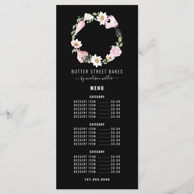 Menú Baker Pastry Watercolor Baking Utensil Floral (Anverso)