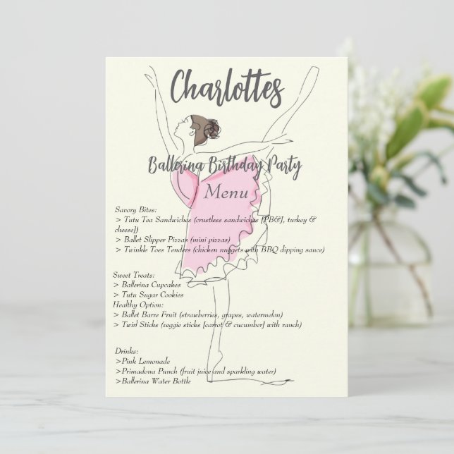 Menú Ballerina Birthday Party (Anverso de pie)