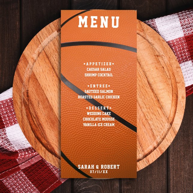 Menú Baloncesto Deporte Naranja Boda Recepción (Basketball Sport Orange Wedding Reception Menu)