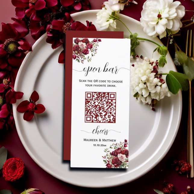 Menú Bar abierto de Boda de código QR moderno con flore (Subido por el creador)