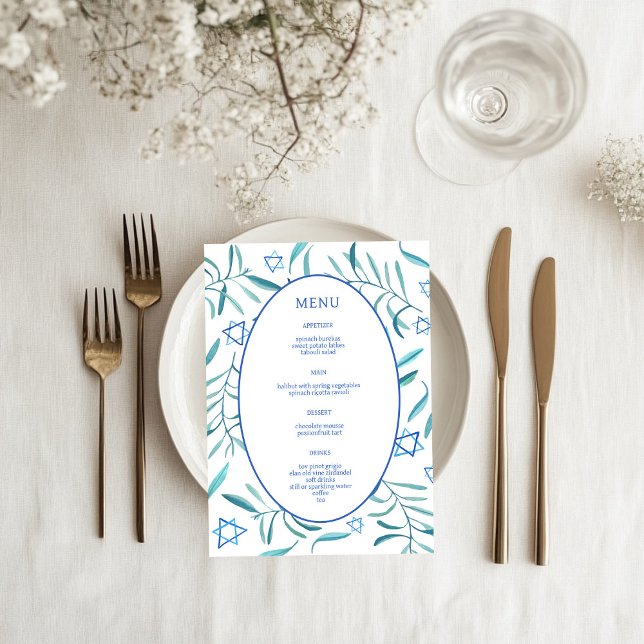 Menú Bar Bat Mitzvah Boda judío Personalizado de Botáni (Bar Bat Mitzvah Jewish Wedding Botanicals Custom Menu
)