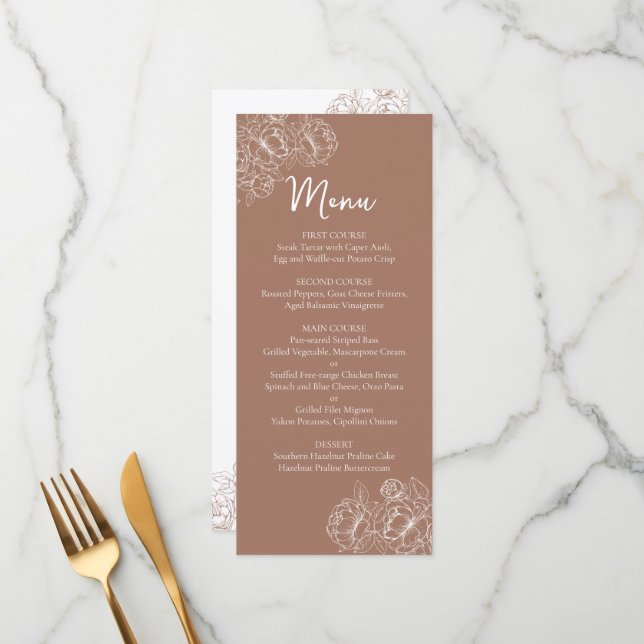 Menú Bar Boda Floral Mocha Mousse Boho de doble cara+ (Anverso/Reverso In Situ)