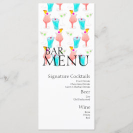 Menú Bar de bebidas de cóctel de acuarela Vino Boda 
