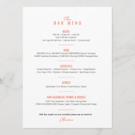 Menú Bar de boda con acuarela de buganvilla naranja