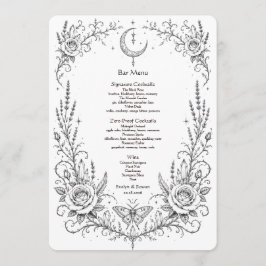 Menú Bar de bodas botánico gótico negro y blanco