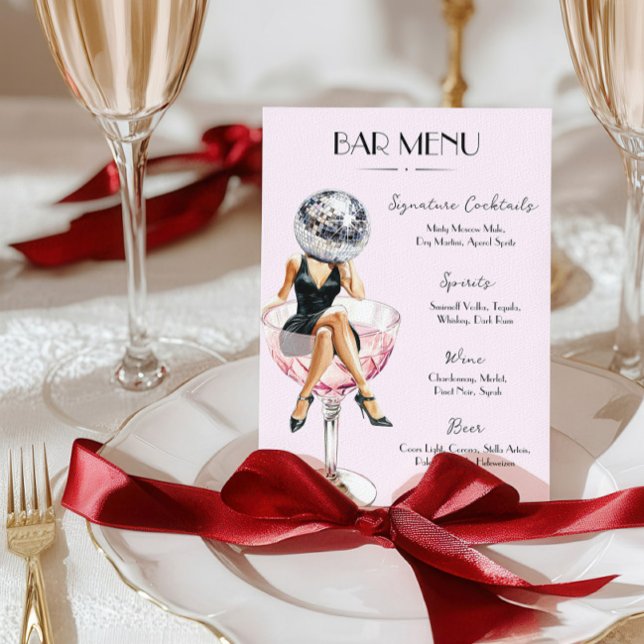 Menú Bar Disco Chica de cócteles (Bar Menu Disco Cocktail Girl )