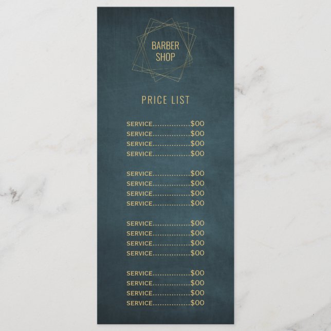 Menú Barbershop elegantes servicios de oro y marina vin (Anverso)