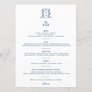 Menú Barra de boda monograma escudo de la corona azul b