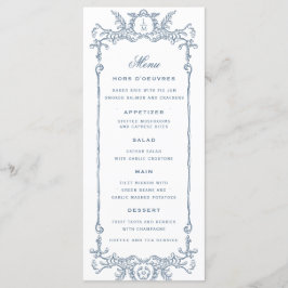 Menú Barroco del Ornato Azul francés | Boda de monogram