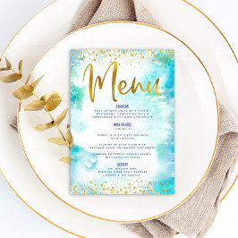 Menú Bat Mitzvah Gold Purpurina Relieve metalizado Turq