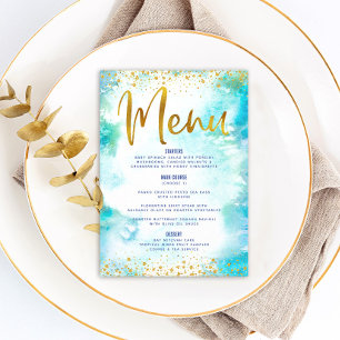 Menú Bat Mitzvah Gold Purpurina Relieve metalizado Turq