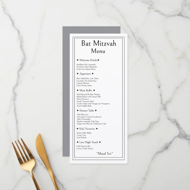 Menú Bat Mitzvah, Receta Simple Moderna Tradiciona (Anverso/Reverso In Situ)
