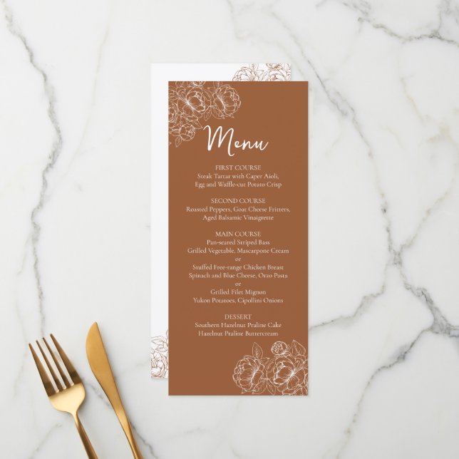 Menú Bebida Boda Floral Terracotta Boho de doble cara+ (Anverso/Reverso In Situ)