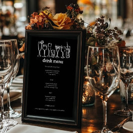 Menú Bebida PERSONALIZADO moderna de B&W Doodle Sketch