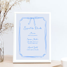 Menú Bebidas con firma azul de goma de doblar a mano