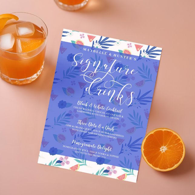 Menú Bebidas de cóctel con firma de cítricos tropicales (Tropical Citrus Fruit Signature Cocktail Drinks Menu)