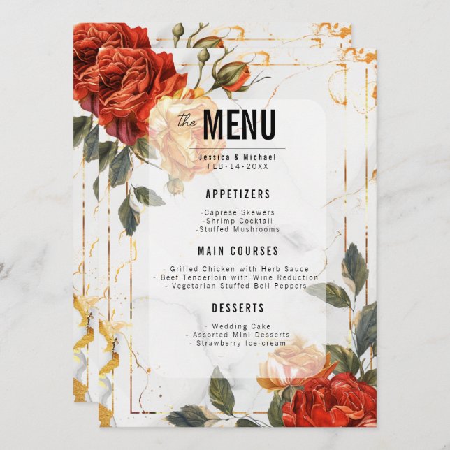 Menú + Bebidas Mármol Dreams Naranja Rosa (Anverso / Reverso)