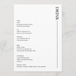 Menú Bebidas minimalistas en blanco y negro Boda 5x7
