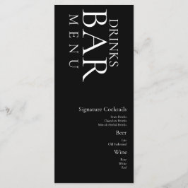 Menú Bebidas Simples Cóctel Vino Boda Negro Blanco