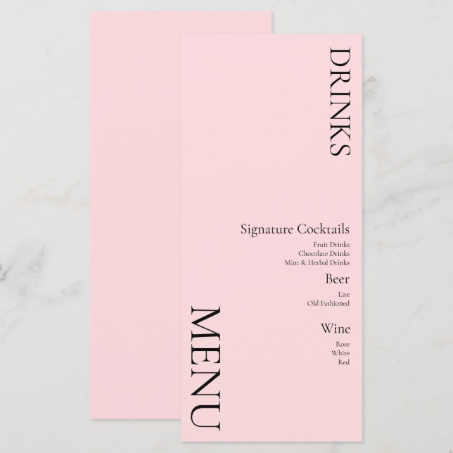 Menú Bebidas Simples Cóctel Vino Boda Rosa (Anverso / Reverso)