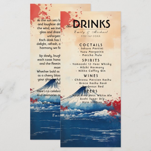 Menú Bebidas + texto encantador Armonía japonesa con Fu (Anverso / Reverso)