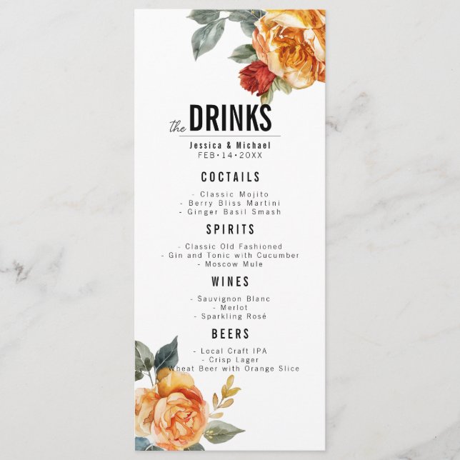 Menú Bebidas + texto encantador Marble Dreams Naranja R (Anverso)