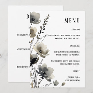 Menú Beige Neutral Floral Wedding