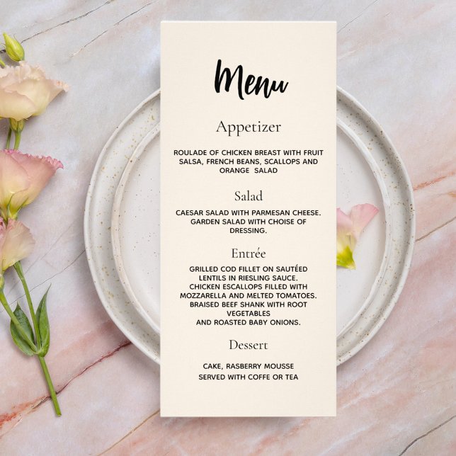 Menú beige para la cena del programa de bodas (Subido por el creador)