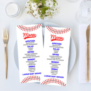 Menú Beisbol Deportes Red Blue Baby Shower Alimentos