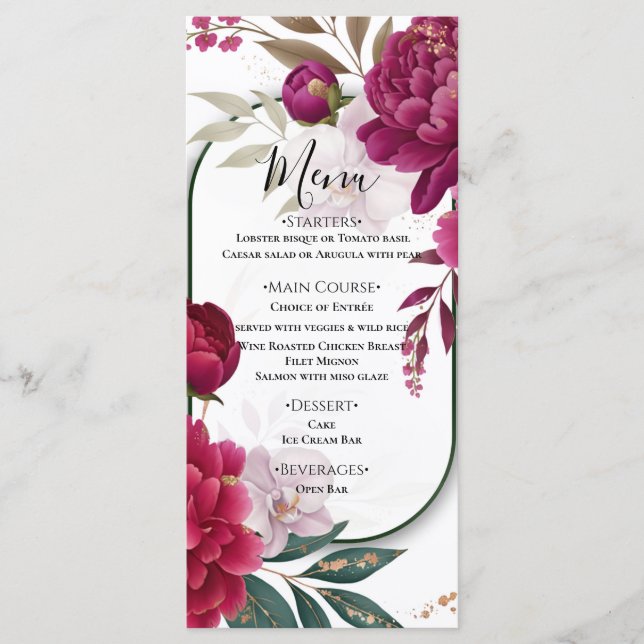 Menú Berry Bloom Garden Floral Glam Wedding  (Anverso)