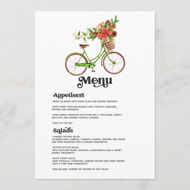 Menú Bicicleta Retro Poinsettia Navidad Boda Navideña (Anverso)