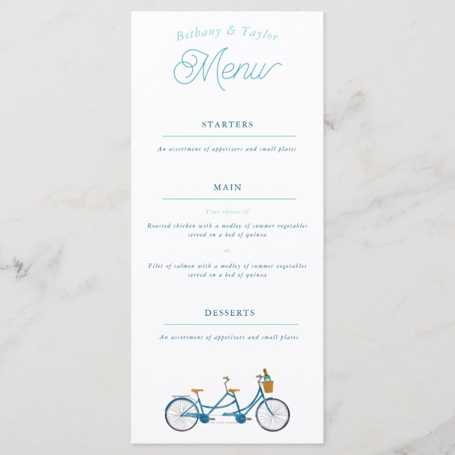 Menú Bicicleta Tandem de dos acuarelas (Anverso)