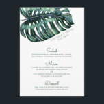 Menú Big Tropical Monstera Leaf Minimalista<br><div class="desc">Una gran hoja tropical de monastera y una tipografía moderna en un elegante y mínimo diseño de menú moderno con espacio para mensajes de agradecimiento, nueva dirección o texto de favores de donación en la parte trasera. Los colores de fondo y texto y los tipos de letra se pueden cambiar...</div>