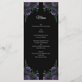 Menú Black Purple Floral Elegant Wedding Gótico