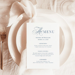 Menú Blanco Elegante y Azul Polvoriento Luxe Clásico